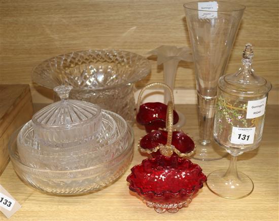 A collection of cut and moulded glass fruit bowls, vases, etc.